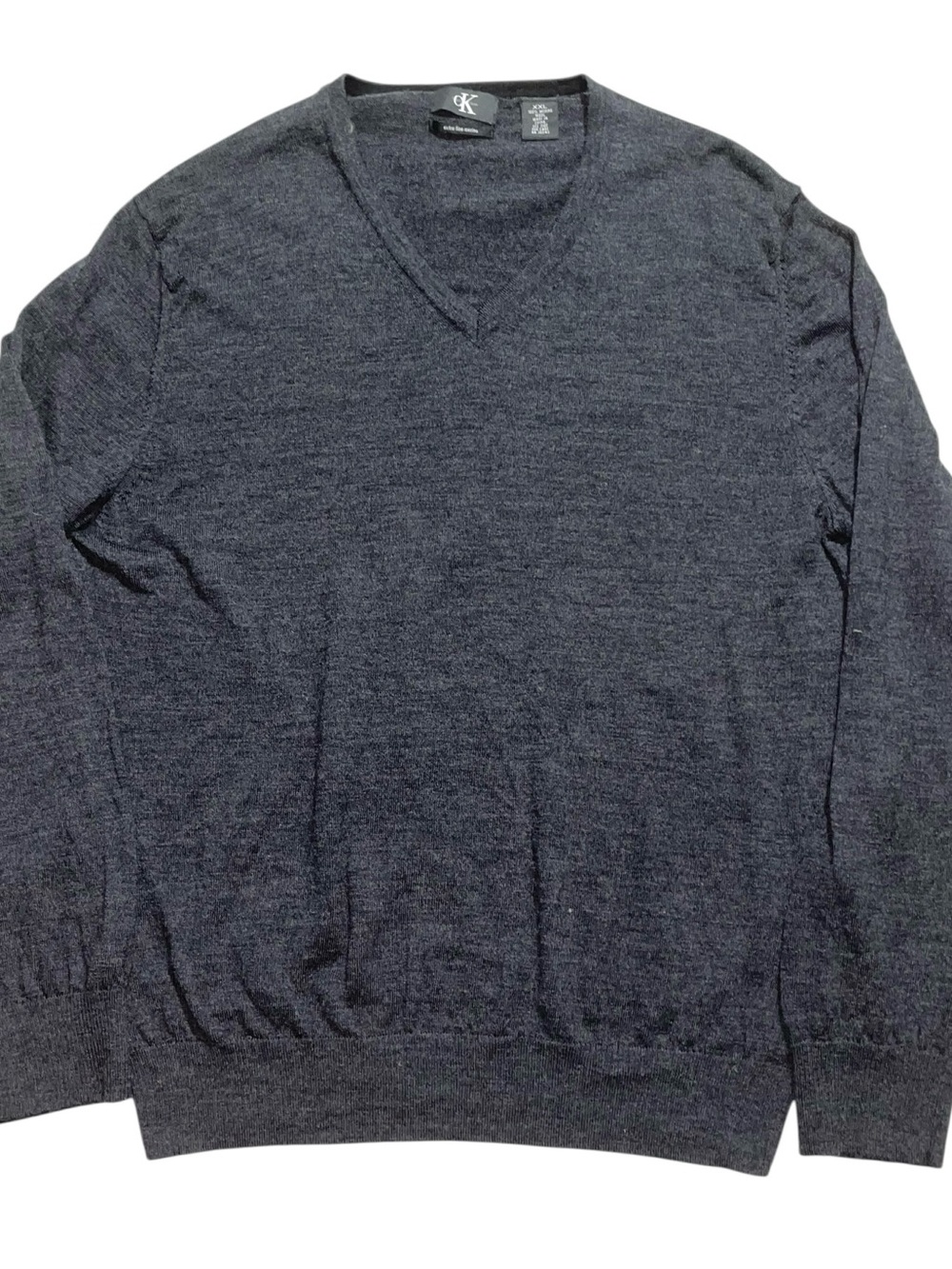 Calvin Klein Men’s Sweater Sz XXL Gray Merino Wool V Neck Lightweight EUC